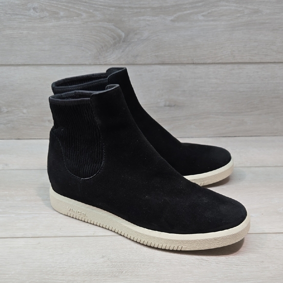 Vince Women Black Suede Ankle Boots Platform Sz 7.5 - Picture 1 of 12